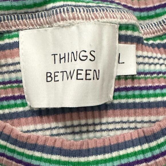 Things Between Striped Stretch Ribbed Top & Shorts Lounge Set Women's L/XL - Picture 3 of 10